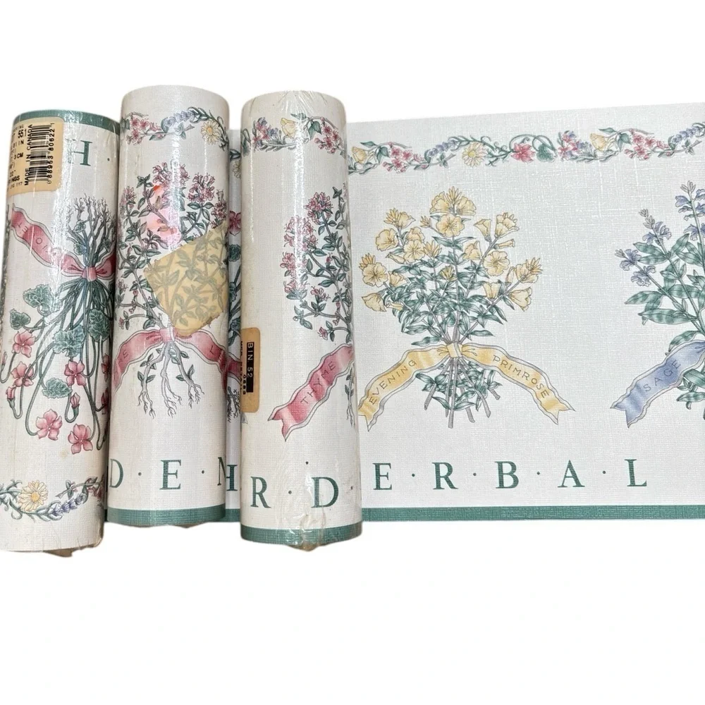 VTG Traditional English Garden Floral Herbs Wallpaper Border 5 YD X 7
